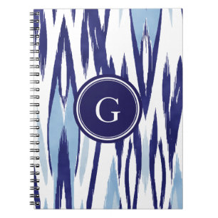 Caderno Espiral Teste padrão azul e branco chique do ikat da