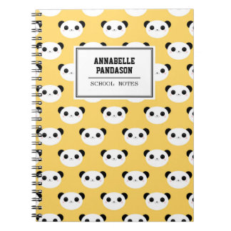 Caderno Espiral Teste padrão bonito da cara da panda de Kawaii
