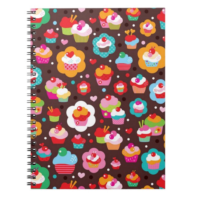 Caderno Espiral Teste padrão bonito do bolo do copo (Frente)