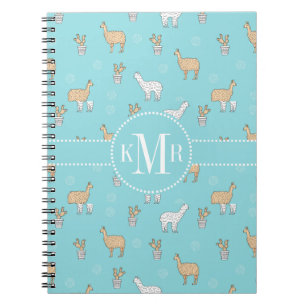 Caderno Espiral Teste padrão bonito do cacto do lama da alpaca