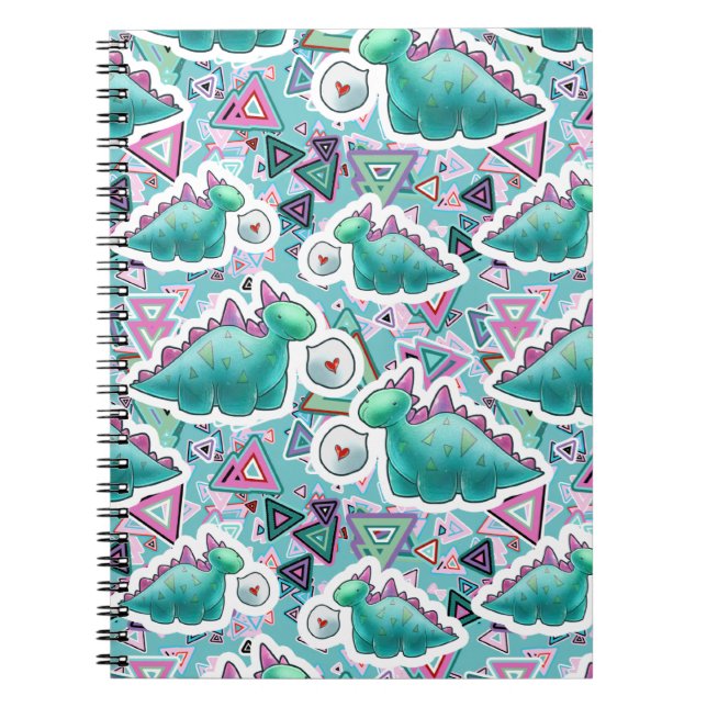 Caderno Espiral Teste padrão bonito dos dinossauros do bebê (Frente)