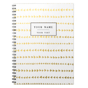 Caderno Espiral Teste padrão branco das setas da folha Dourado do