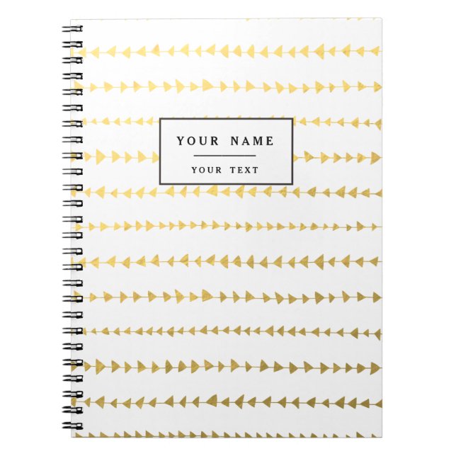 Caderno Espiral Teste padrão branco das setas da folha Dourado do (Frente)