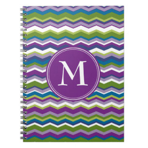 Caderno Espiral Teste padrão brilhante de Chevron com monograma