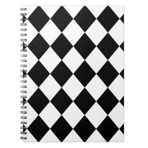 Caderno Espiral Teste padrão Checkered do diamante preto & branco