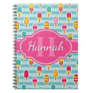 Caderno Espiral Teste padrão colorido do pop do gelo com monogram