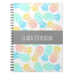 Caderno Espiral teste padrão colorido tropical do abacaxi do ver