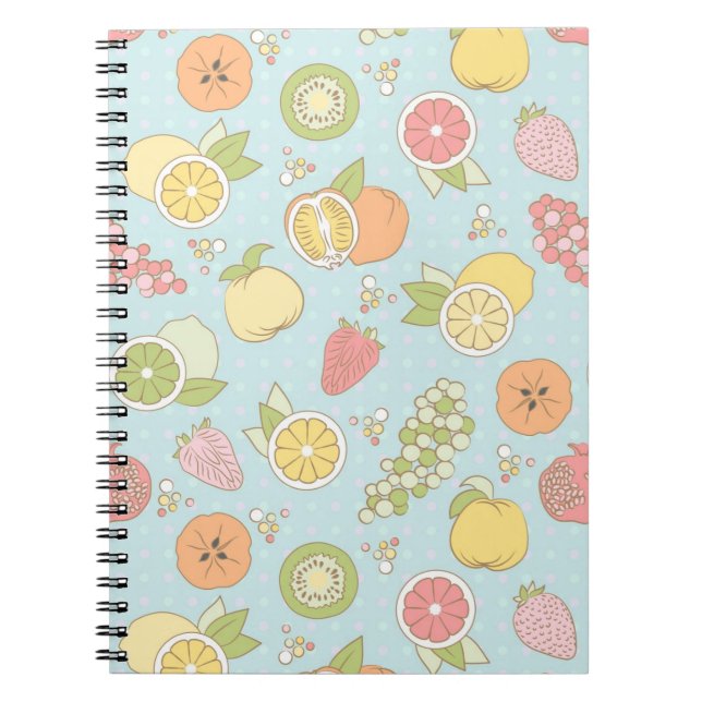 Caderno Espiral Teste padrão com frutas e bagas (Frente)