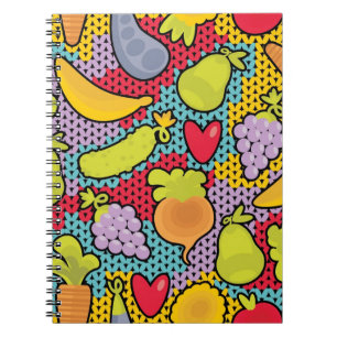 Caderno Espiral Teste padrão com frutas e legumes