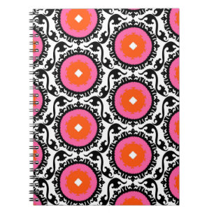 Caderno Espiral Teste padrão cor-de-rosa de Suzani
