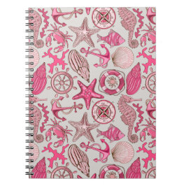 Caderno Espiral Teste padrão cor-de-rosa do mar