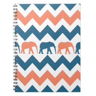 Caderno Espiral Teste padrão coral da listra azul dos elefantes n