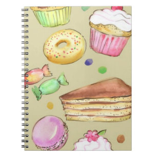 Caderno Espiral Teste padrão da aguarela com doces