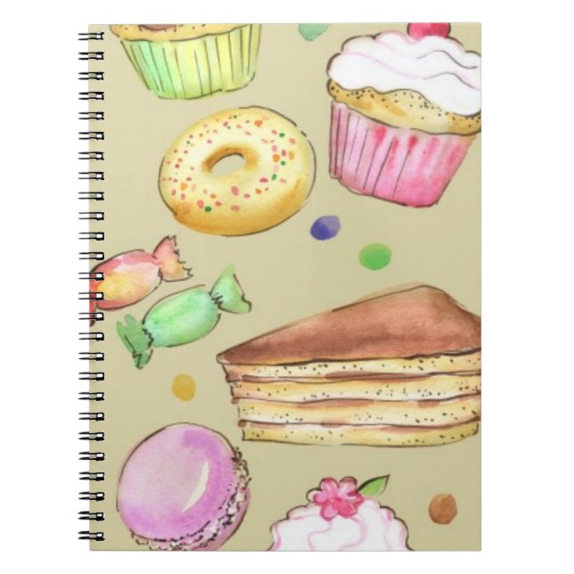 Caderno Espiral Teste padrão da aguarela com doces (Frente)