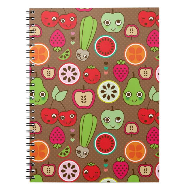 Caderno Espiral Teste padrão da cozinha da fruta (Frente)