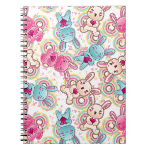 Caderno Espiral Teste padrão da criança de Kawaii com Doodles