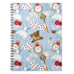 Caderno Espiral Teste padrão de Alice do país das maravilhas