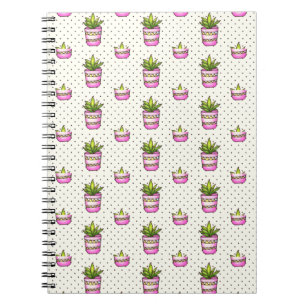Caderno Espiral Teste padrão de bolinhas do Succulent da aguarela
