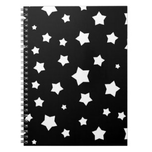 Caderno Espiral Teste padrão de estrelas preto e branco