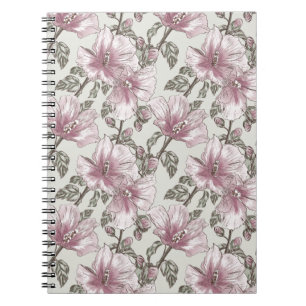 Caderno Espiral Teste padrão de flores cor-de-rosa silenciado do