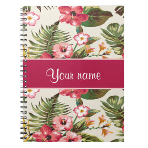 Caderno Espiral Teste padrão de flores tropical do hibiscus