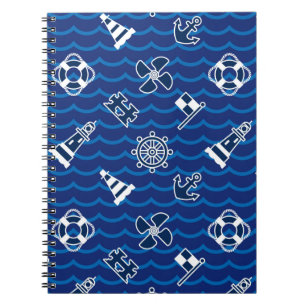 Caderno Espiral Teste padrão de ondas náutico bonito