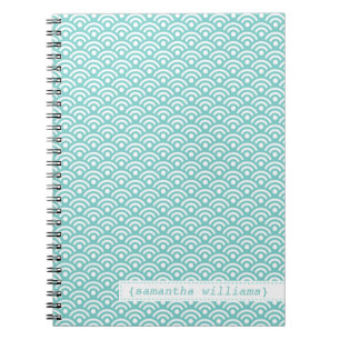 Caderno Espiral Teste padrão de Seigaiha do japonês do Aqua