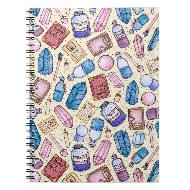 Caderno Espiral Teste padrão de Witchy da aguarela (Frente)