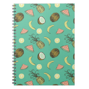 Caderno Espiral Teste padrão do Doodle da fruta tropical