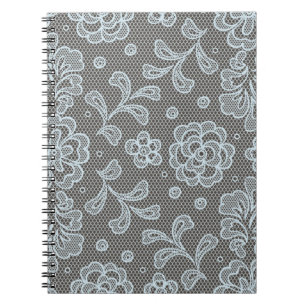 Caderno Espiral Teste padrão do laço, vintage 6 da flor