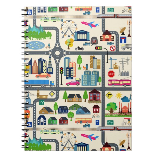 Caderno Espiral Teste padrão do mapa da cidade (Frente)