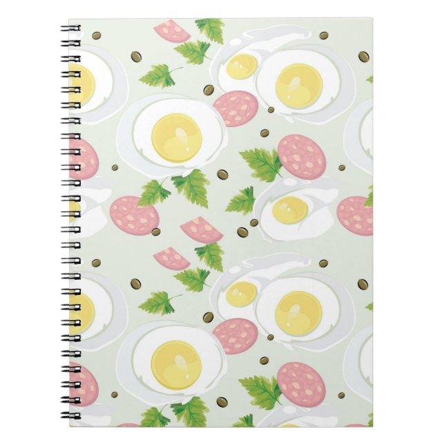 Caderno Espiral Teste padrão do ovo e da salsicha (Frente)