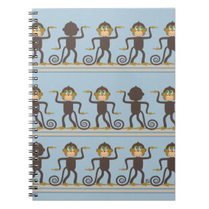 Caderno Espiral Teste padrão do safari da dança, meninos, azuis