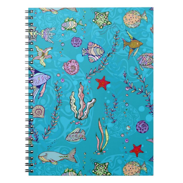 Caderno Espiral Teste padrão dos peixes de turquesa (Frente)