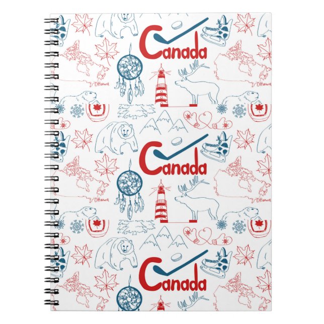Caderno Espiral Teste padrão dos símbolos de Canadá | (Frente)
