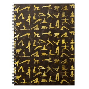 Caderno Espiral Teste padrão Dourado da ioga Asanas/poses