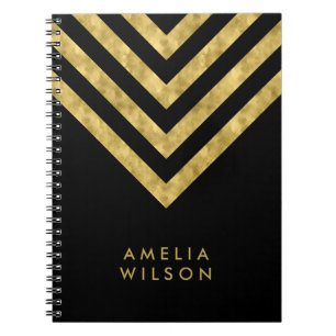 Caderno Espiral Teste padrão Dourado de Chevron do falso conhecid