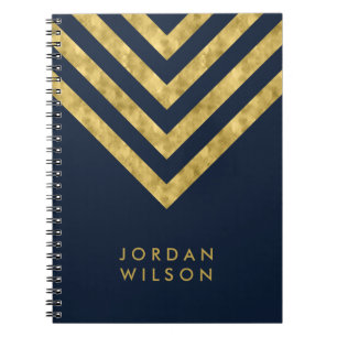 Caderno Espiral Teste padrão Dourado de Chevron do falso conhecid