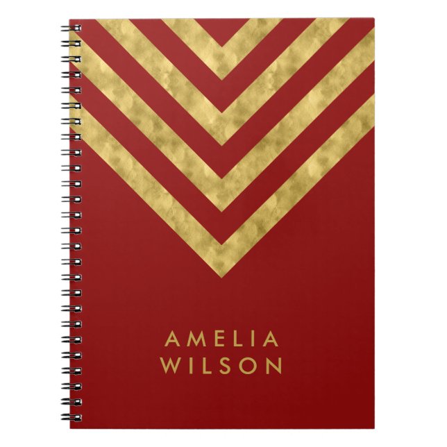 Caderno Espiral Teste padrão Dourado de Chevron do falso conhecido (Frente)