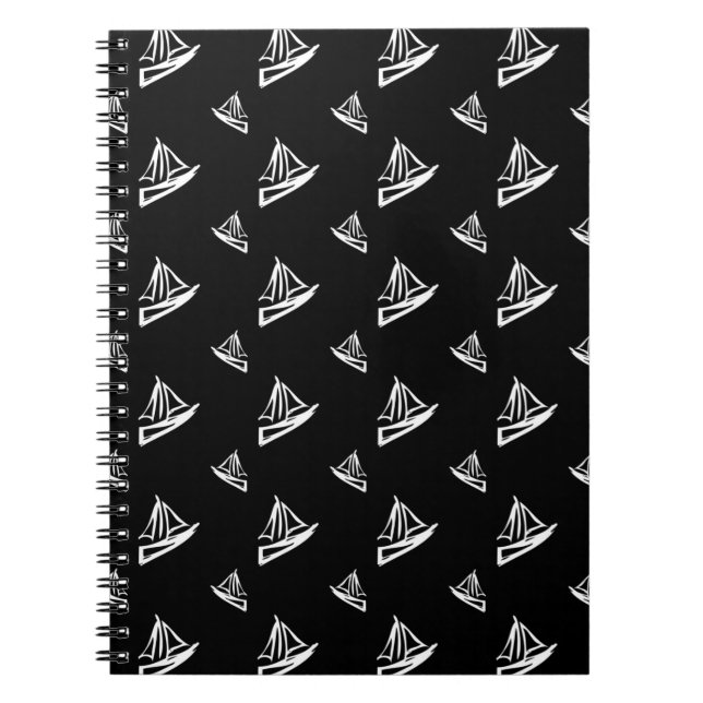 Caderno Espiral Teste padrão esboçado do veleiro (Frente)