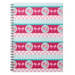 Caderno Espiral Teste padrão feminino cor-de-rosa & azul da luz
