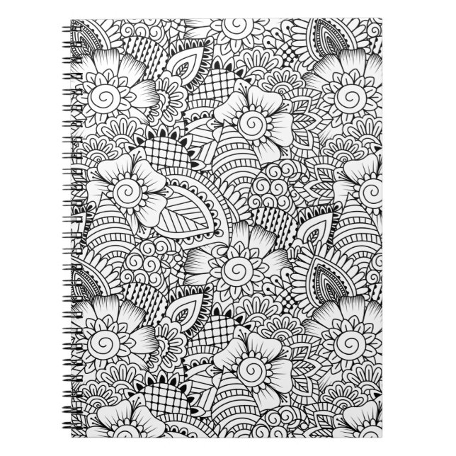 Caderno Espiral Teste padrão floral do Doodle (Frente)