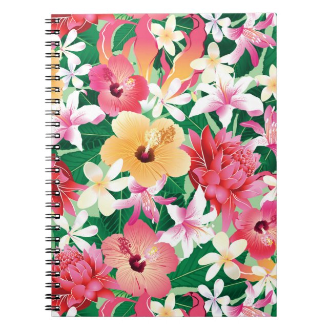 Caderno Espiral Teste padrão floral do hibiscus tropical (Frente)