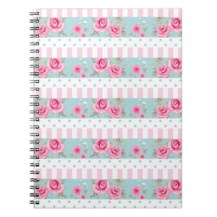 Caderno Espiral Teste padrão floral romântico dos rosas do rosa &