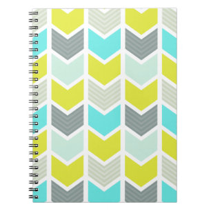 Caderno Espiral Teste padrão geométrico cinzento amarelo azul de