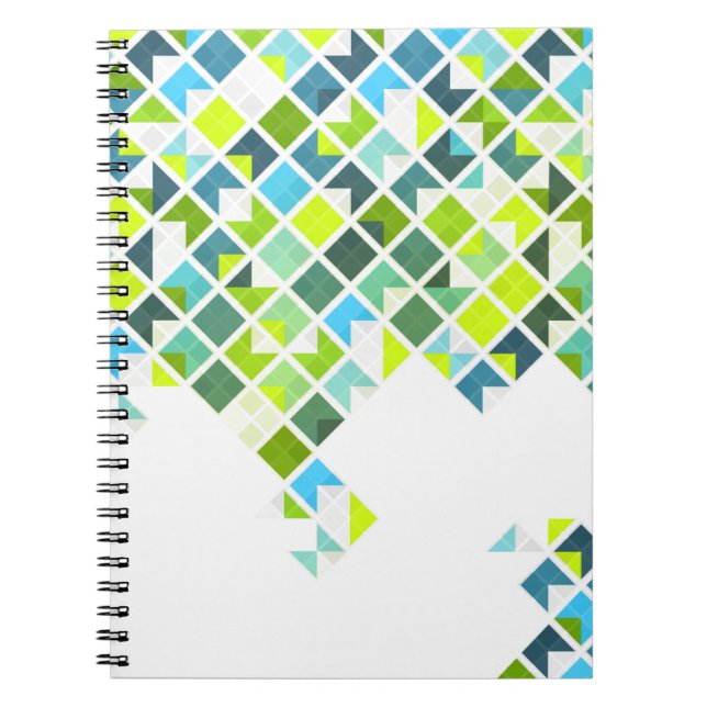 Caderno Espiral Teste padrão geométrico verde, azul, branco (Frente)