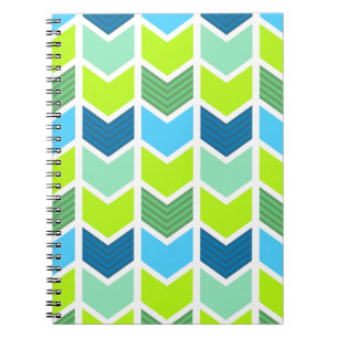 Caderno Espiral Teste padrão geométrico verde e azul moderno de