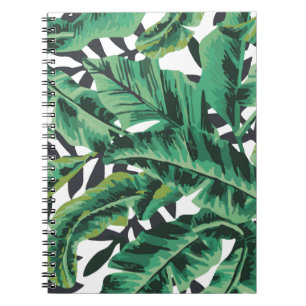 Caderno Espiral Teste padrão Glam tropical da folha da banana