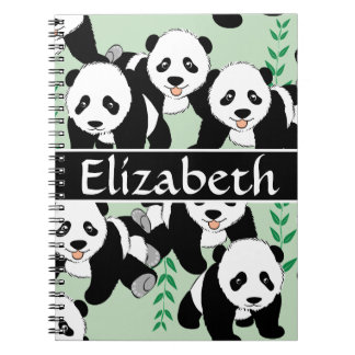 Caderno Espiral Teste padrão gráfico dos ursos de panda a