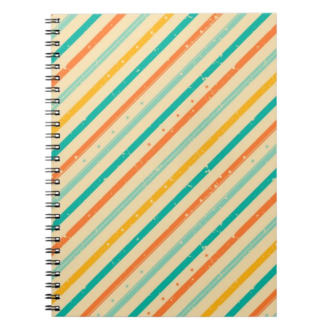 Caderno Espiral Teste padrão listrado do grunge retro (Frente)